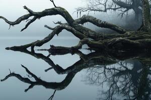 A tree is reflected in the water photo