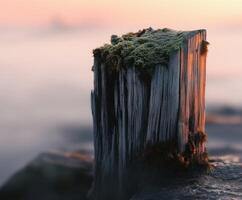 A close up of a stump with moss on it photo