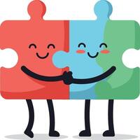 Smiling hugging puzzle pieces red blue and green friendship connection illustration vector