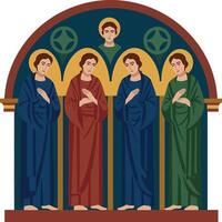 Religious icon of four saints with halo in medieval style illustration vector
