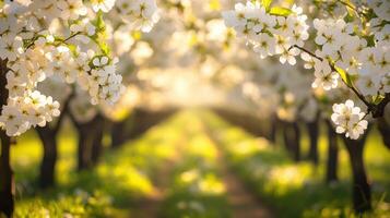 Cherry trees form a peaceful spring pathway photo