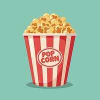 Popcorn in Red and White Striped Container Illustration on Mint Background vector