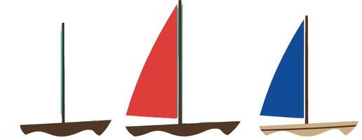 Three sailboats with red and blue sails minimalist illustration in simple style vector