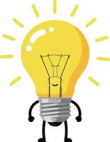 Light bulb character with yellow glow and cartoon style illustration vector