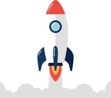 Rocket launching with smoke and fire in flat illustration style vector