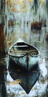 Canoe rests quietly in tranquil swamp waters photo