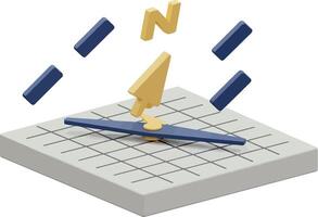 Isometric compass navigation tool with directional arrow and grid base illustration vector