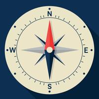 Compass rose navigation tool with red and black needle illustration flat design vector