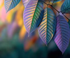 Vibrant leaves contrasting with soft background colors photo