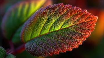 Vibrant leaf showing intricate details in sunlight photo