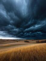 Storm clouds over a field in the prairie photo