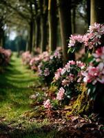 Beautiful spring blossoms lining a serene pathway photo