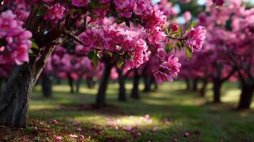 Blooming cherry trees create a vibrant spring landscape photo