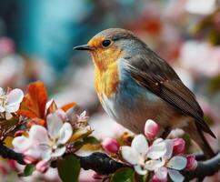 A bird is sitting on a branch of a tree photo