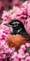 A bird is sitting on a pink flower photo