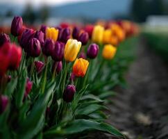 Blooming tulips enhance spring landscape with colors photo