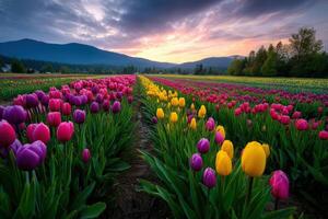 Fields of vibrant tulips bloom in spring's embrace photo