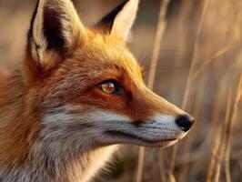 Beautiful fox observing the environment at sunset photo