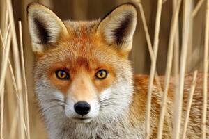 Beautiful fox in tall grass during golden hour photo