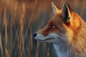 Fox observing its surroundings in golden sunlight photo