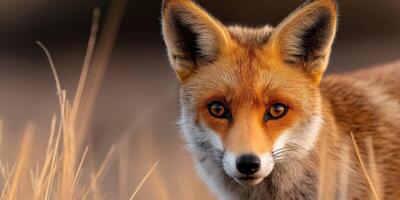 Beautiful red fox in natural habitat during twilight photo