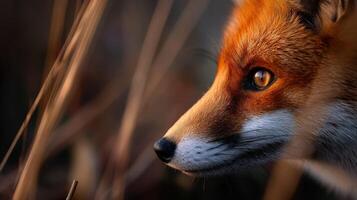 A close up of a fox looking into the distance photo