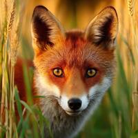 A fox in a field of tall grass photo