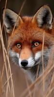 A close up of a red fox in the grass photo