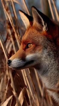 A fox is standing in tall grass photo