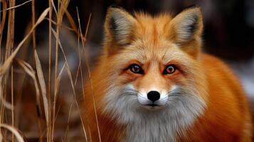 A close up of an orange fox looking at the camera photo