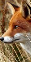 A close up of a fox in the grass photo