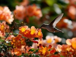 Hummingbird, orange flowers, flowers, flowers, flowers, flowers, flowers, flowers, photo