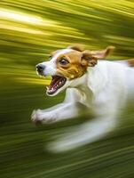 A dog running in the grass photo