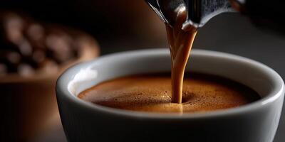 A cup of coffee being poured into a cup photo