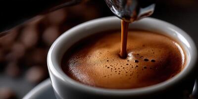 A cup of coffee is being poured into a cup photo