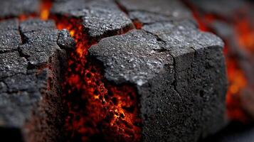 Close up of a piece of coal with flames photo