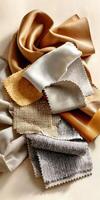 A pile of different colored cloths photo