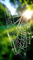 Spider web with dew drops on it photo