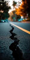 A crack in the road is shown in this photo