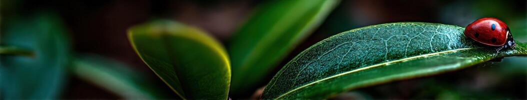 A ladybug sitting on a leaf in the dark photo