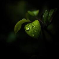 A green leaf with water droplets on it photo