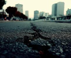 un grieta en el asfalto de un ciudad calle foto