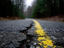 A road with a crack in the middle of it photo