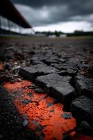 A close up of a cracked asphalt road photo