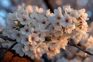 Cherry blossoms are blooming in the evening photo