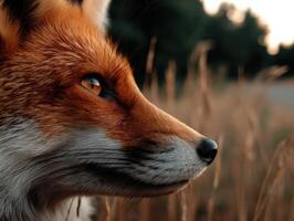 A close up of a fox looking off into the distance photo