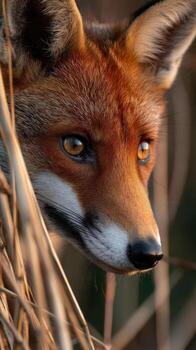 A fox is looking through the tall grass photo