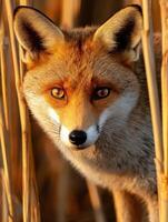 A fox is standing in the tall grass photo