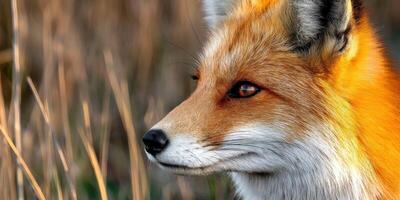 A close up of an orange fox looking off into the distance photo