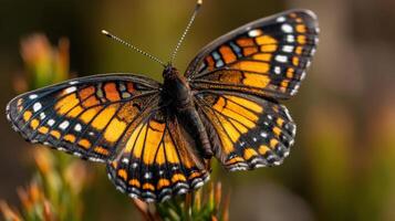 A butterfly with orange and black markings on its wings photo
